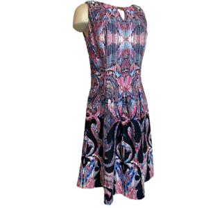 Roz & Ali~Abstract Fit & Flare Sheath Dress~Metal Keyhole Neck Detail~Size 4